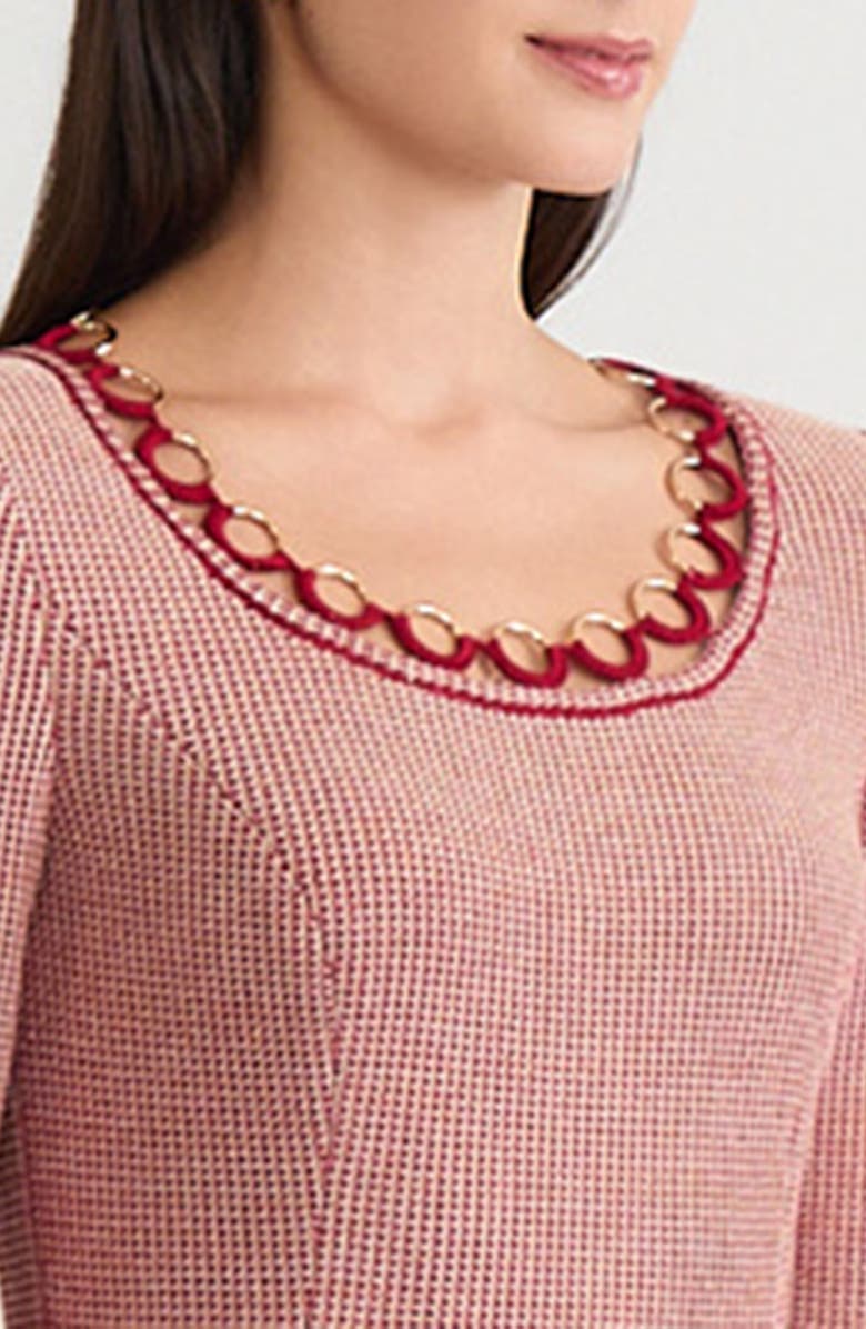 Misook A-Line Lurex Crochet Ring Trim Knit Dress, Alternate, color, Scarlet Red/Gold