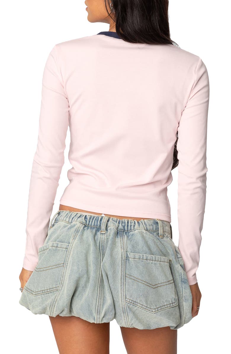 EDIKTED Italy Long Sleeve Crop T-Shirt, Alternate, color, Light-Pink