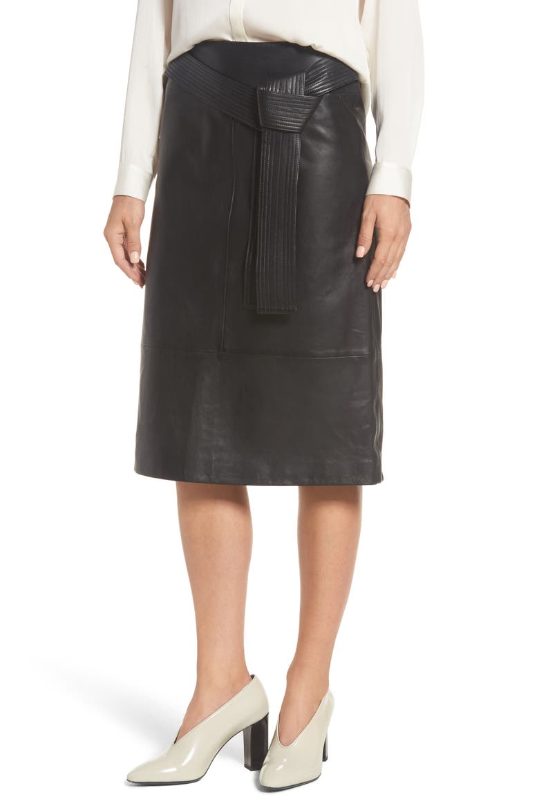 Belted Leather Skirt, Main, color, BLACK CAVIAR