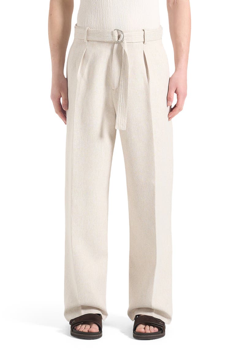 Loic Wide Leg Textured Trousers with Belt, Main, color, Cream