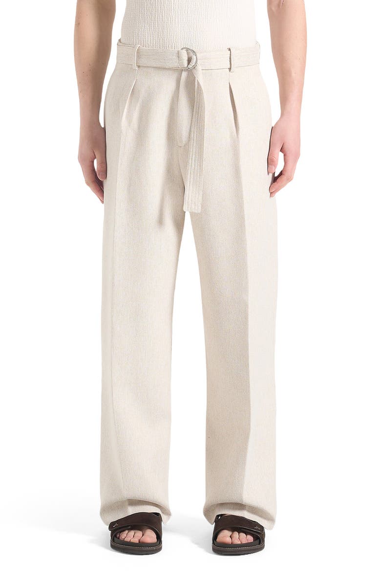 Manière De Voir Loic Wide Leg Textured Trousers with Belt, Main, color, Cream
