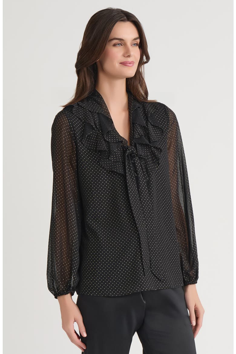 Ruffle Tie Front Top, Alternate, color, BLACK/ GOLD