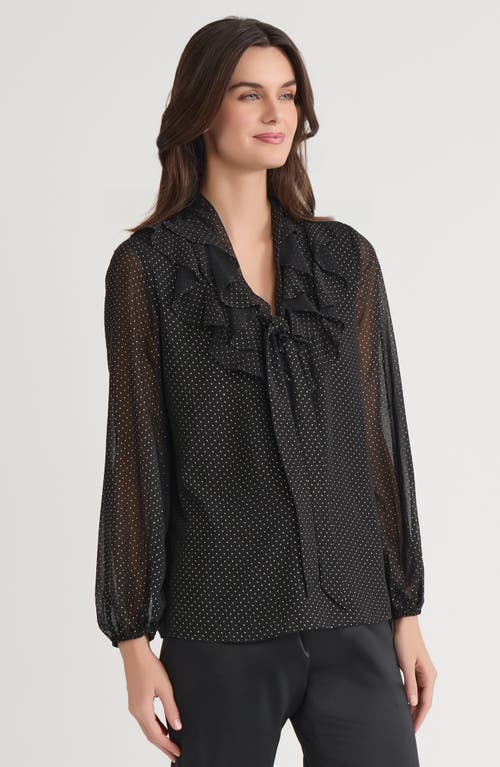 Kasper Ruffle Tie Front Top In Black