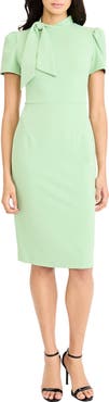 Maggy London Tie Neck Puff Sleeve Scuba Crepe Dress