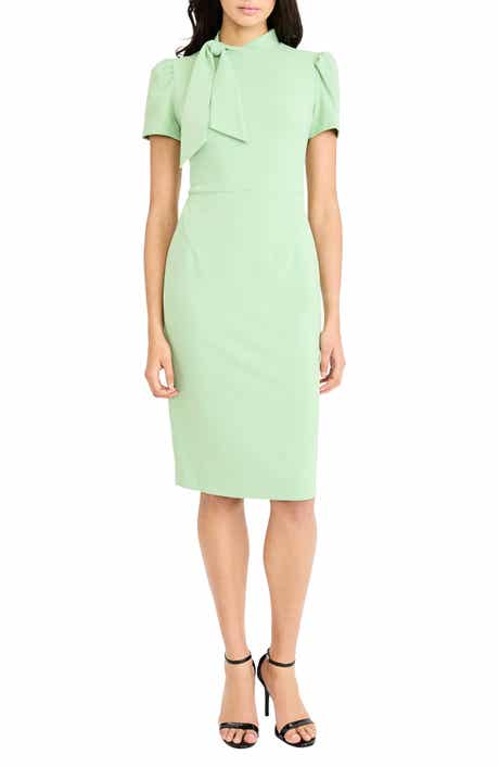 Maggy London Tie Neck Puff Sleeve Scuba Crepe Dress
