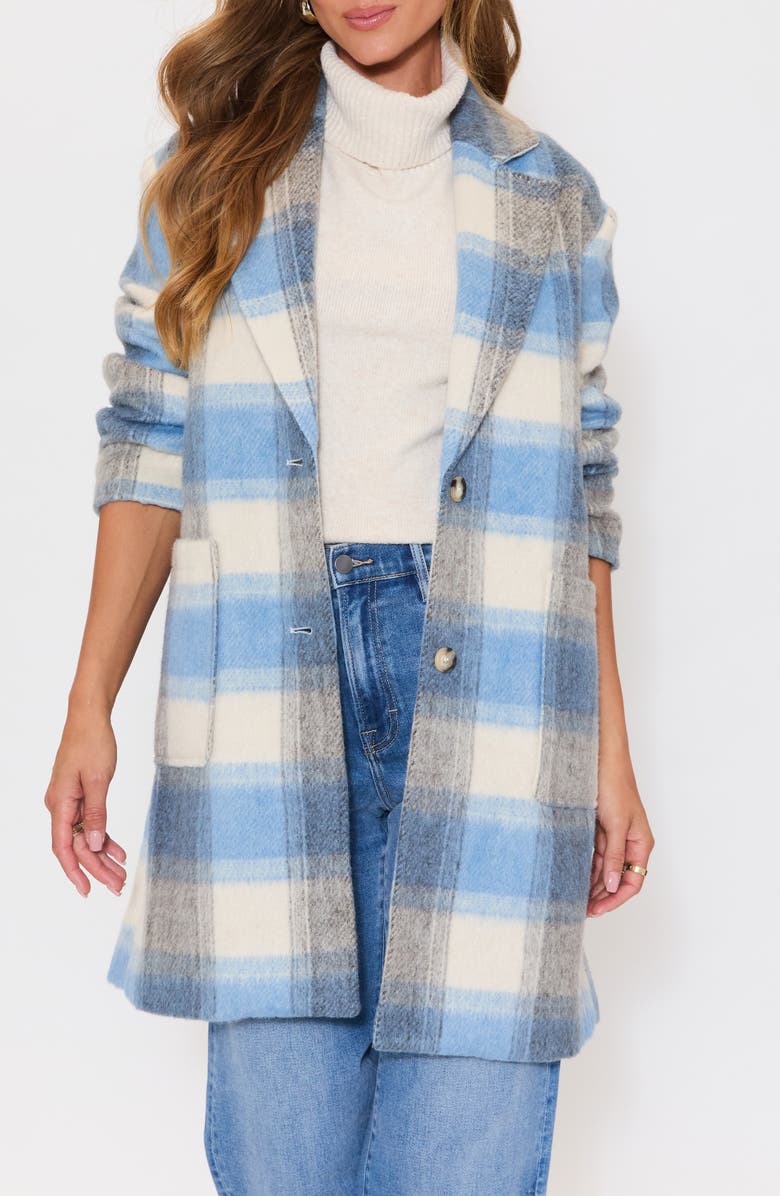 VICI Collection Geneva Brushed Plaid Coat, Alternate, color, Blue Multi