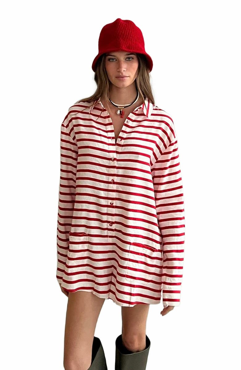 WeWoreWhat Linen Beach Romper, Alternate, color, Off Wht/True Rd