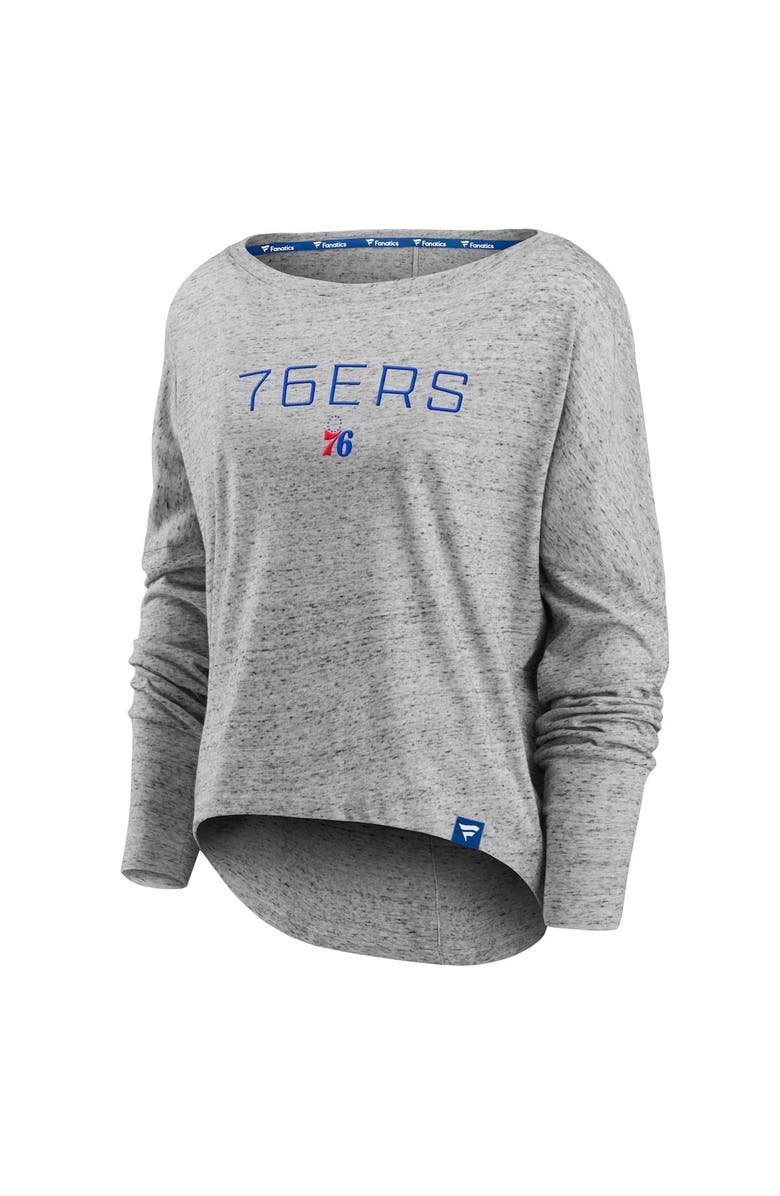 FANATICS Women's Fanatics Branded Heathered Gray Philadelphia 76ers Nostalgia Off-The-Shoulder Long Sleeve T-Shirt, Alternate, color, Heather Gray
