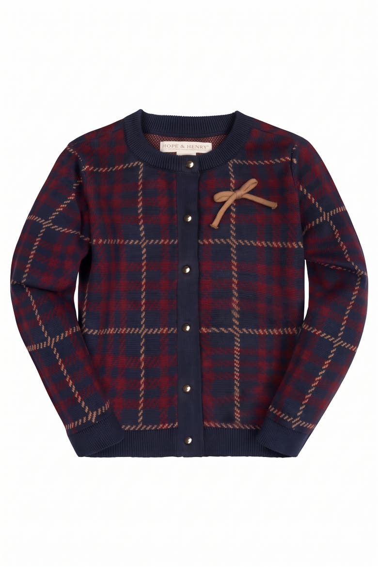 Kids' Organic Cotton Cardigan And Skirt Set, Alternate, color, Navy Plaid Intarsia