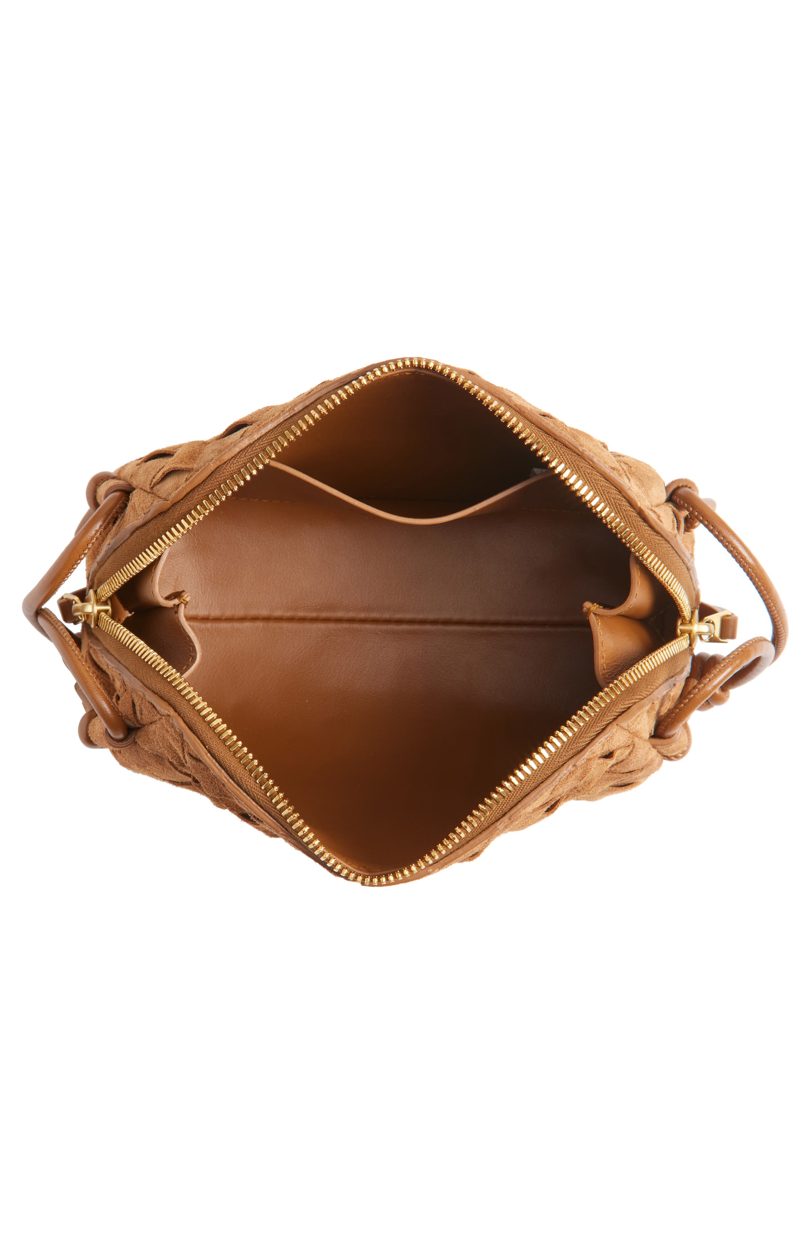 Bottega Veneta Concert Intrecciato Suede Crossbody Pouch, Alternate, color, 2588 Amber-Gold