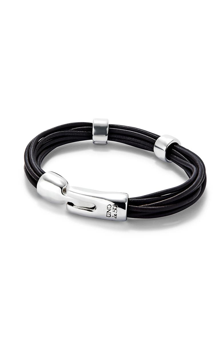 UNODE50 Multi Strand Leather Bracelet With 2 Circles, Alternate, color, Silver