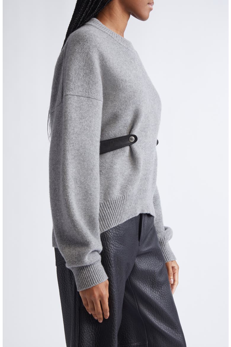 Relaxed Wool Blend Sweater with Detachable Leather Tabs, Alternate, color, HEATHER GREY