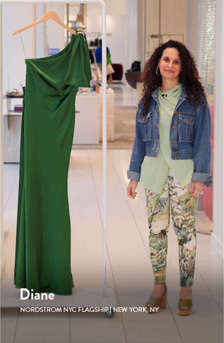 Aubrey One-Shoulder Satin Charmeuse Gown, sales video thumbnail