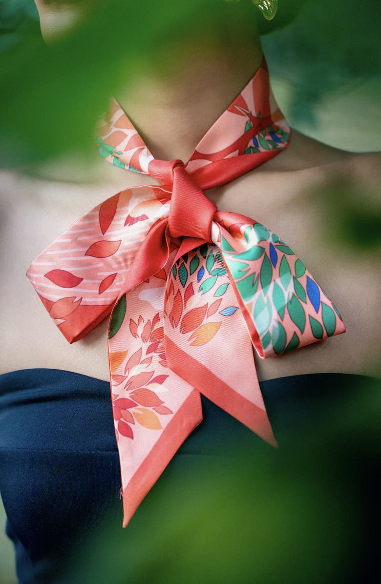 Jessie Zhao New York Silk Skinny Scarf Crossing Red, Alternate, color, Red