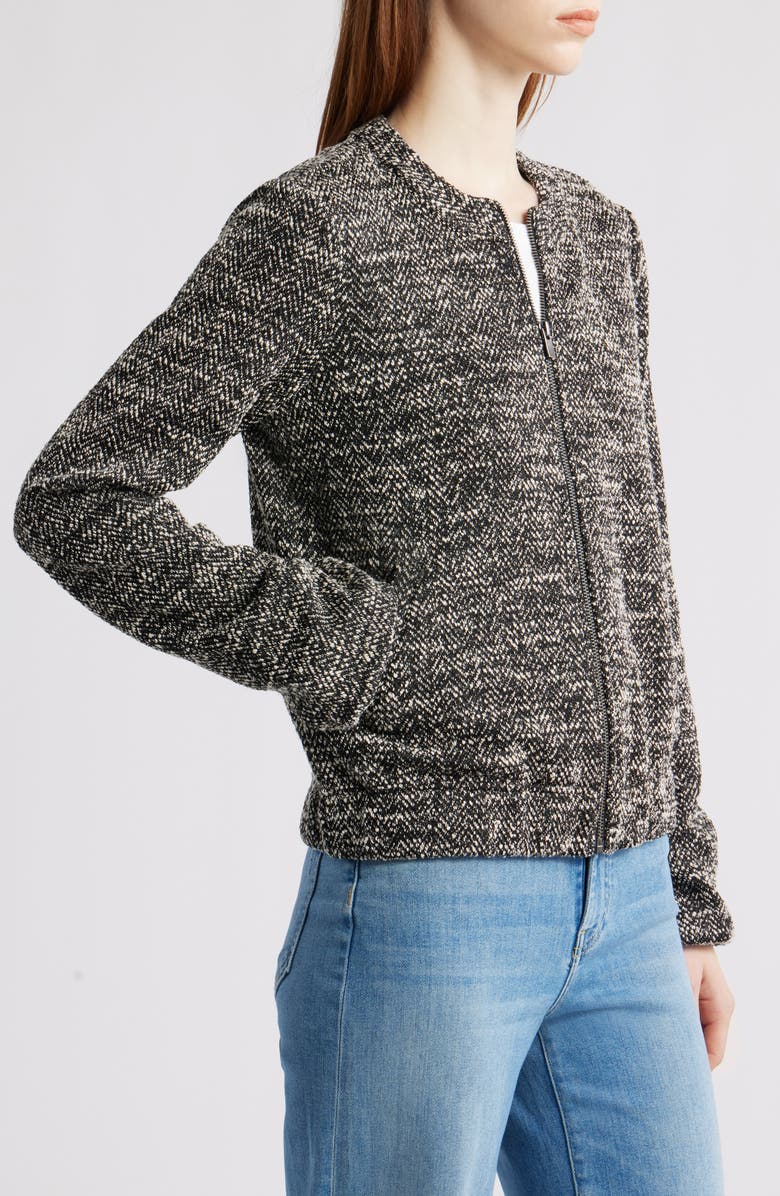 NIC+ZOE Chevron Tweed Bomber Jacket, Alternate, color, Black Multi