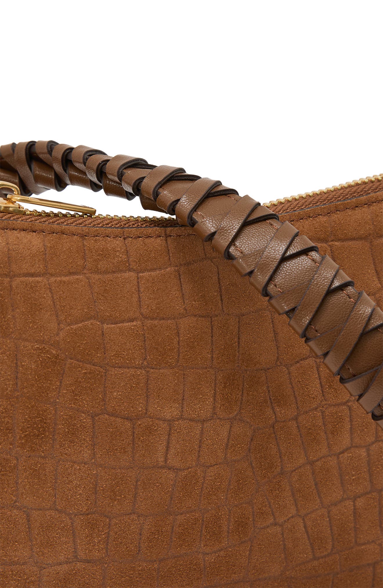 Avery Croc Embossed Leather Shoulder Bag, Alternate, color, TAN