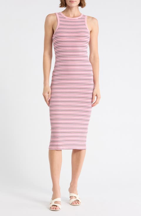 Stripe Sleeveless Midi Dress