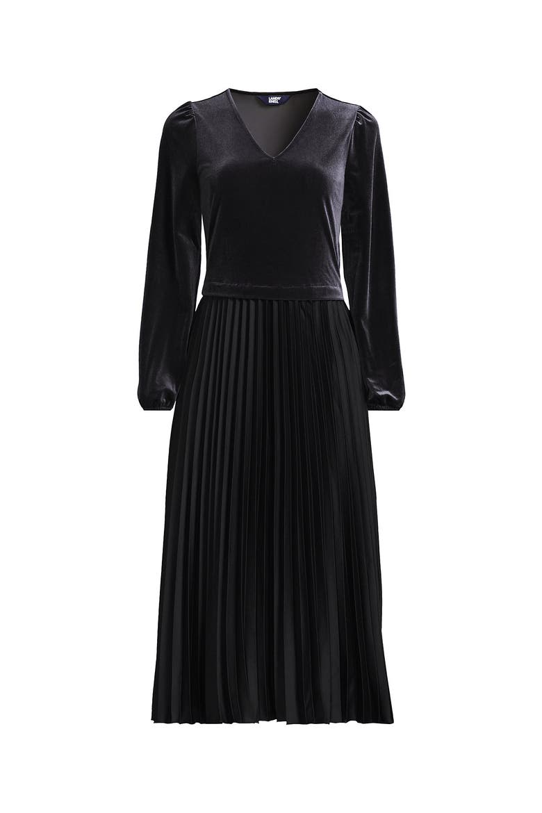 Velvet and Satin Duet Midi Dress, Alternate, color, Black