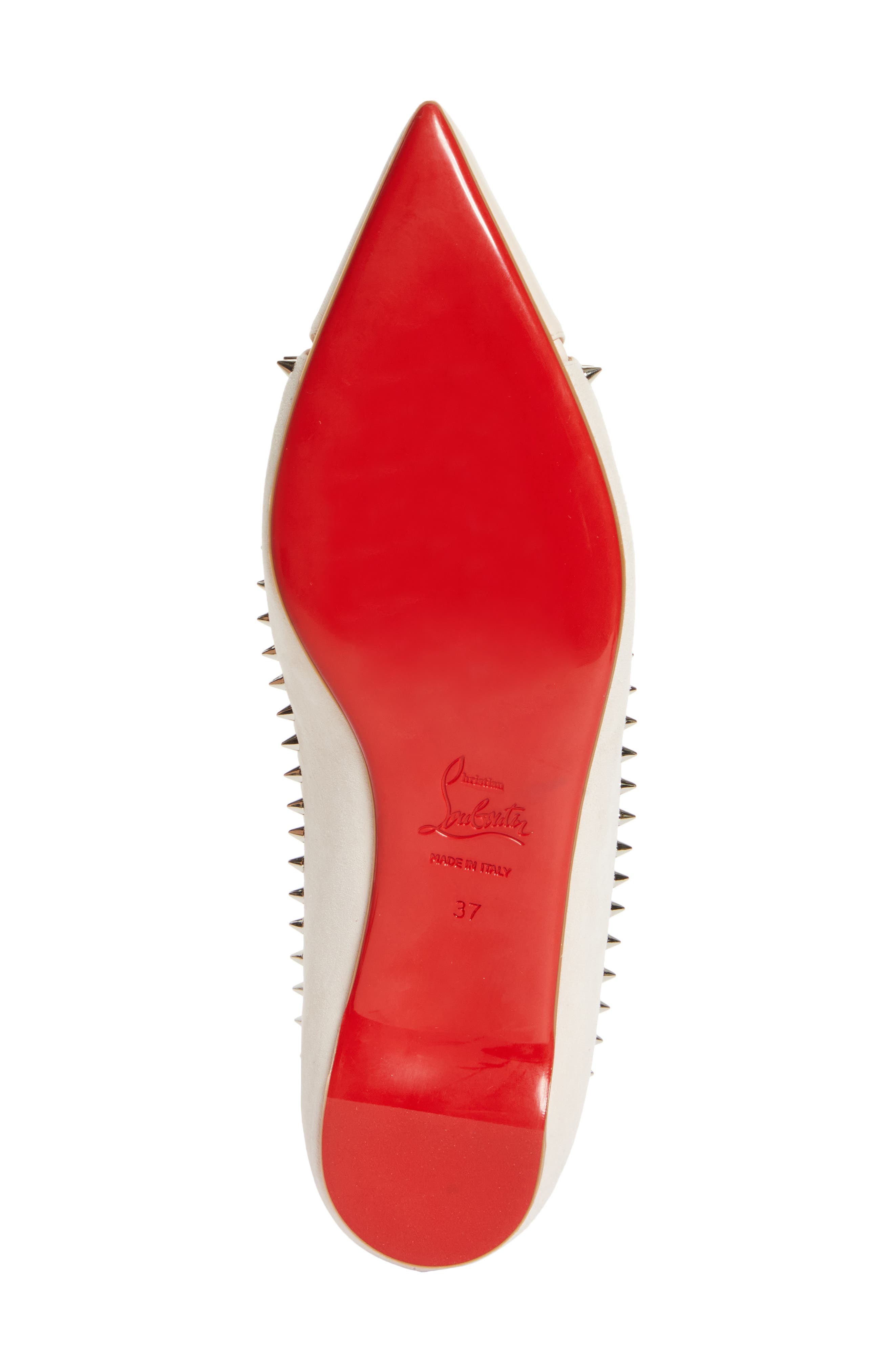 Christian Louboutin Duvettina Spikes Pointed Toe Ballet Flat, Alternate, color, F608 Leche/ Lin Leche