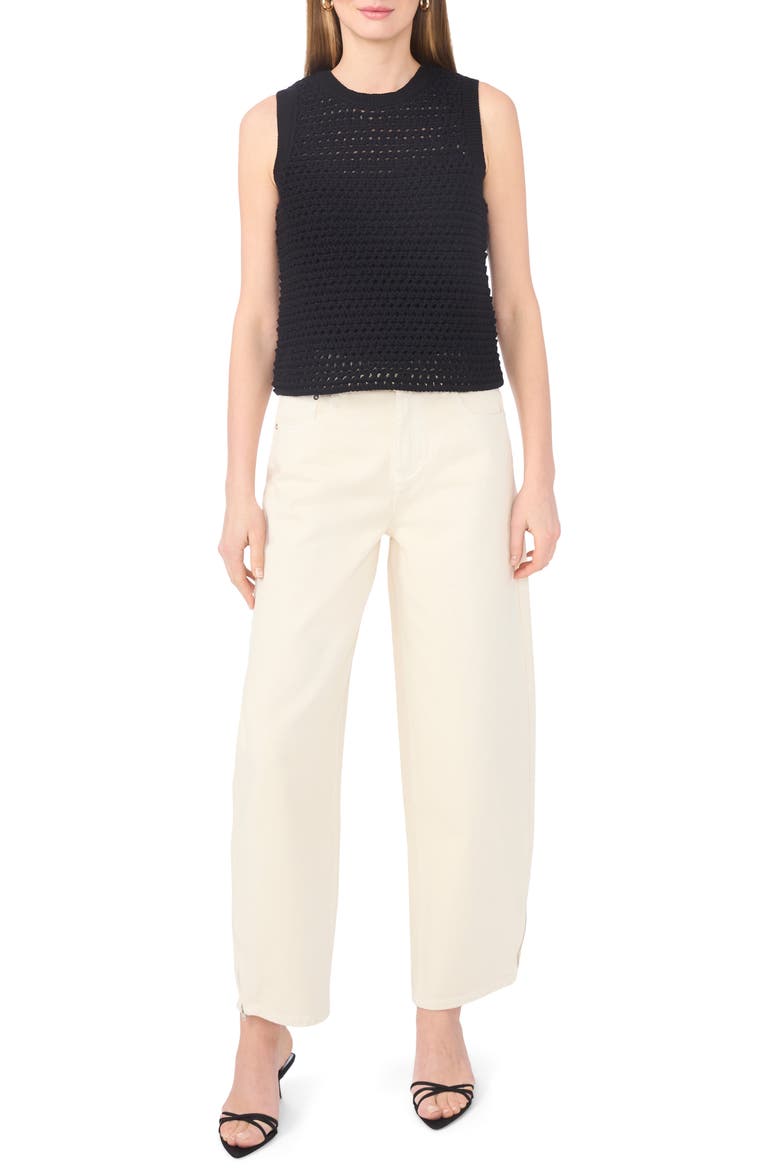 Open Stitch Cotton Blend Sweater Tank, Alternate, color, RICH BLACK