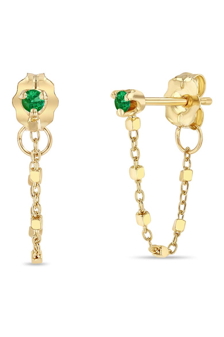 Emerald Chain Front/Back Earring, Main, color, 14K YELOW GOLD