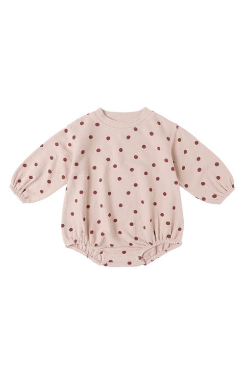 Spongey Polka Dot Stretch Cotton Knit Romper (Baby)