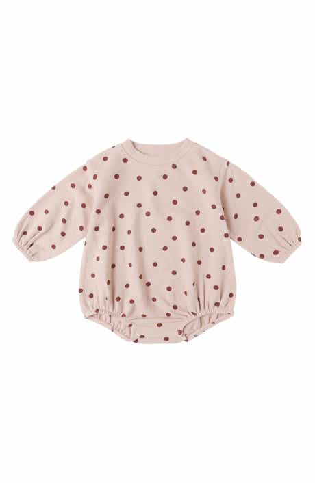 Spongey Polka Dot Stretch Cotton Knit Romper