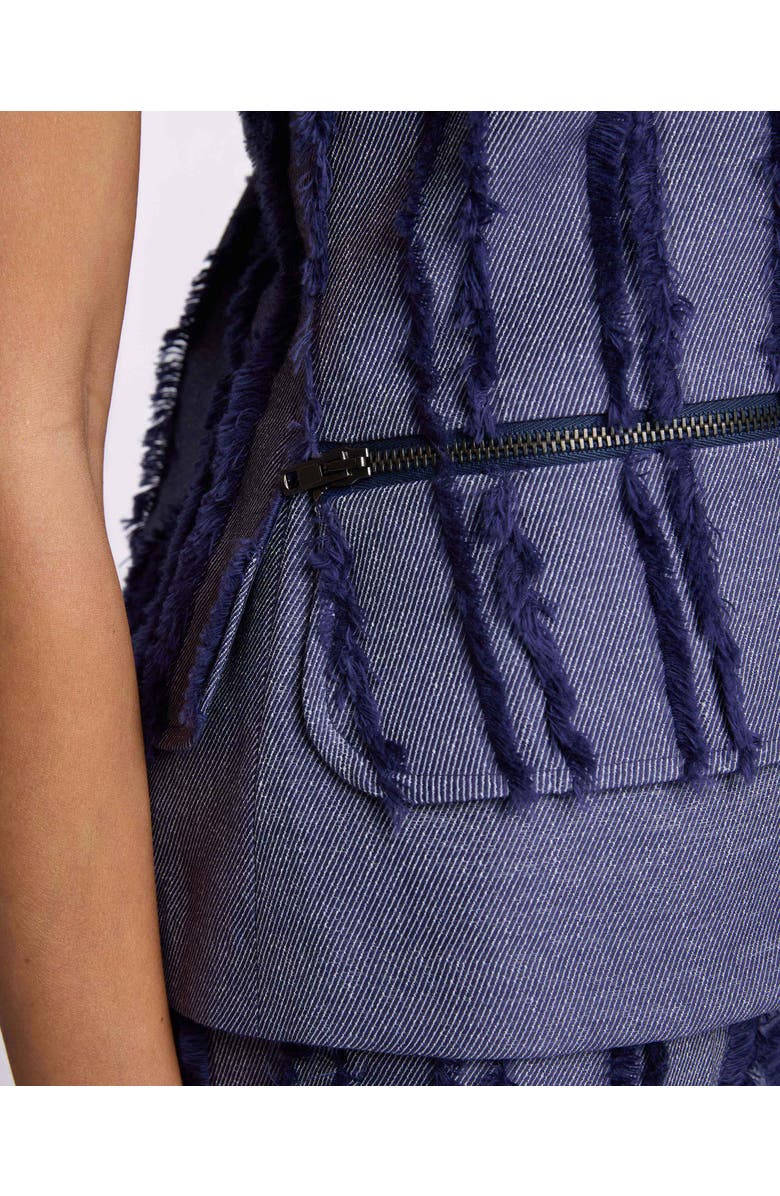 Santorelli CATERINA Sleeveless Top with Zipper Detail in Stripe Fringed Denim, Alternate, color, 