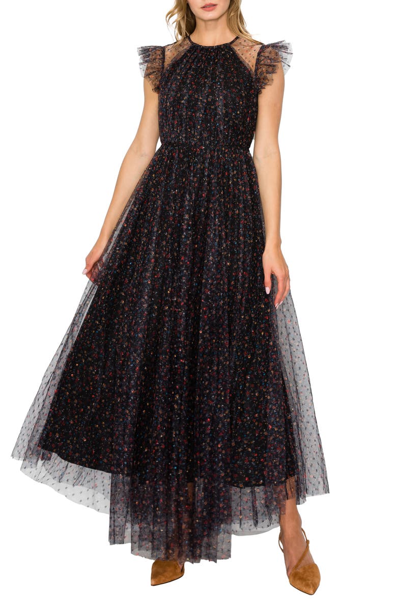 MELLODAY Flutter Sleeve Mesh Maxi Dress, Alternate, color, 