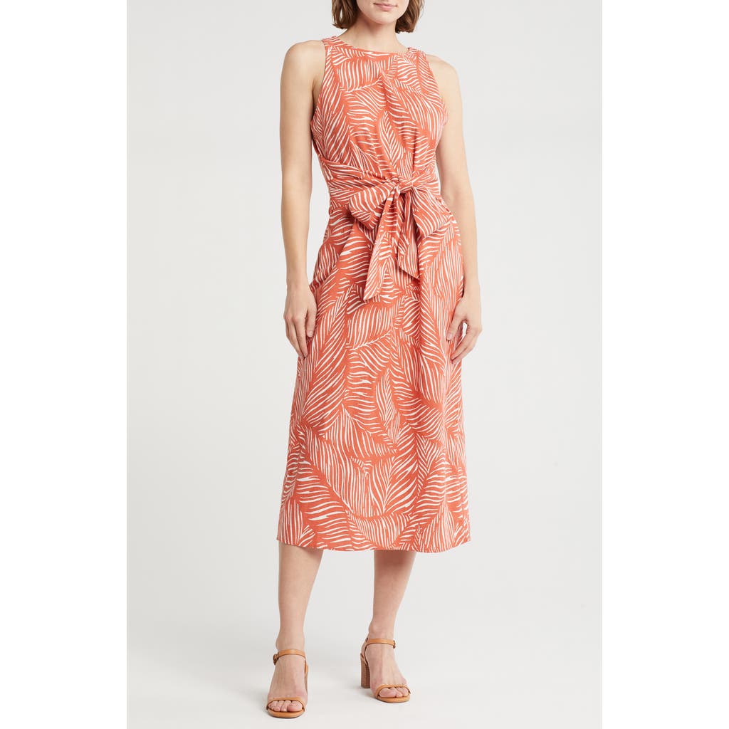 Nordstrom Rack Sleeveless Tie Waist Linen Blend Midi Dress