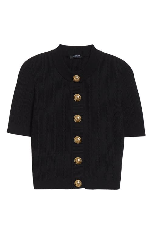 Balmain Cable Stitch Short Sleeve Cardigan In Black