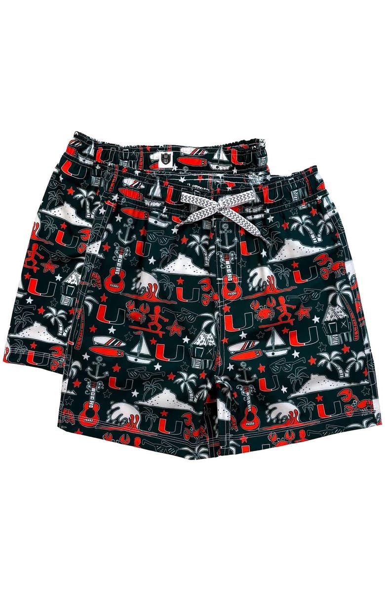 Wes & Willy Youth Wes & Willy Green Miami Hurricanes Luau Swim Trunks, Main, color, 