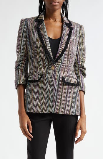 Cinq À Sept Khloe Bouclé Blazer In Black Multi