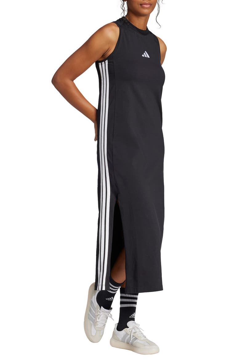 Essentials 3-Stripes Racerback Midi Dress, Main, color, BLACK/ WHITE