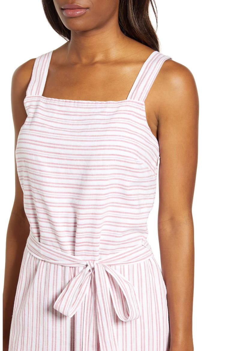 Talia Stripe Cotton & Linen Jumpsuit, Alternate, color, ROSE