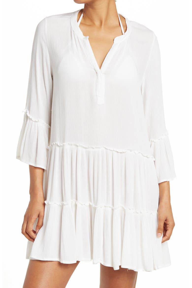 A-Line Tiered Mini Dress, Main, color, WHITE