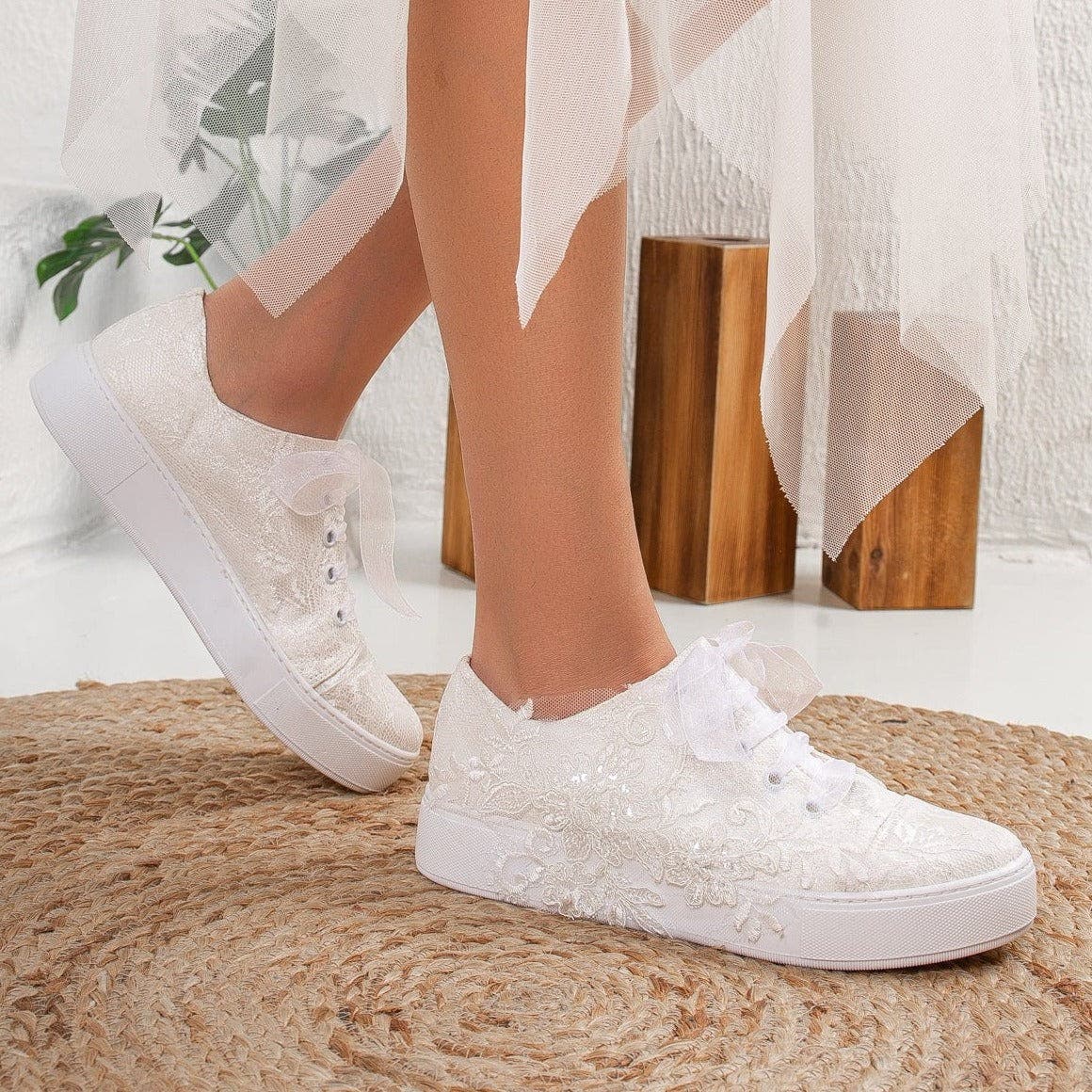 Forever & Always Shoes Elise Lace Bridal Sneakers, Alternate, color, Ivory