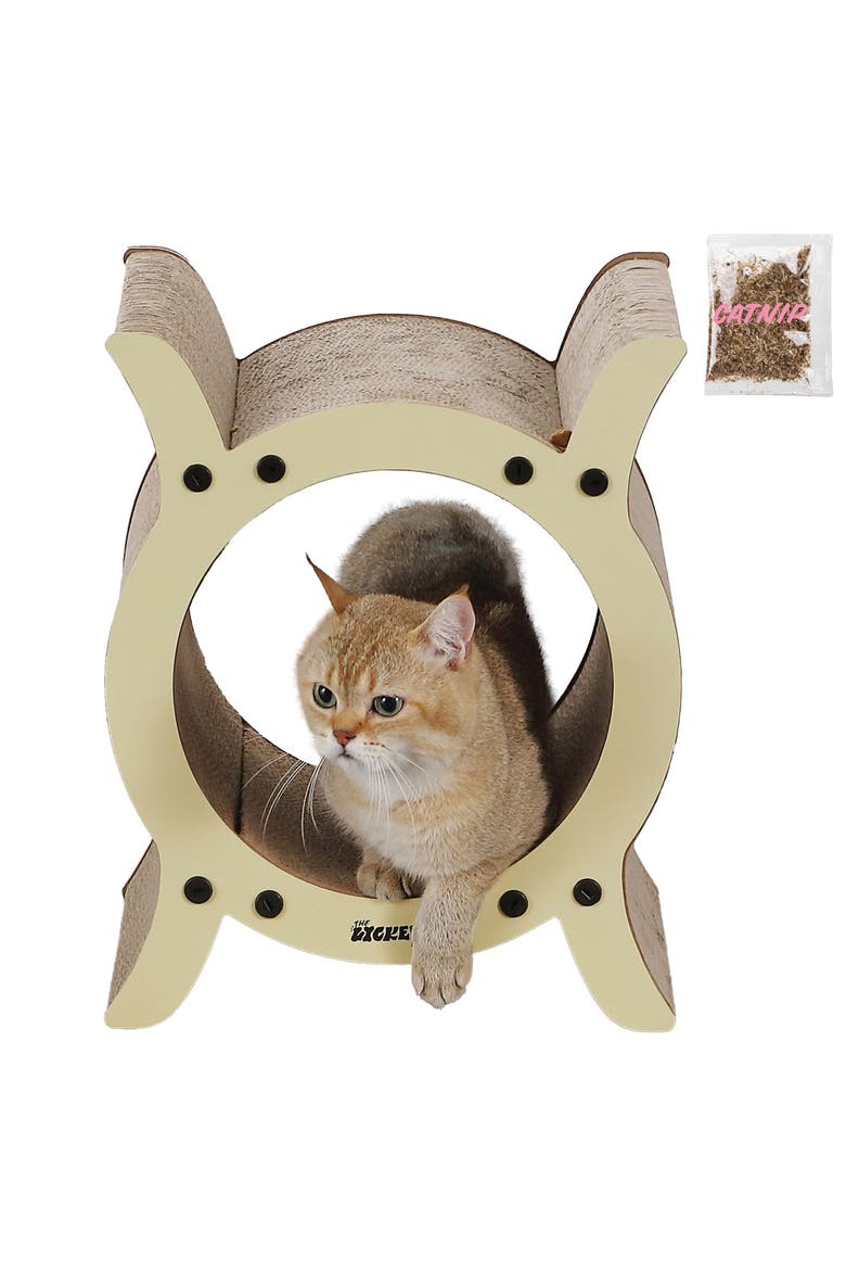 Nyan Modern Cardboard Tunnel Cat Scratcher with Catnip, Main, color, Almond