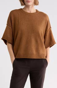 Halogen® Exposed Seam Drop Shoulder Sweater