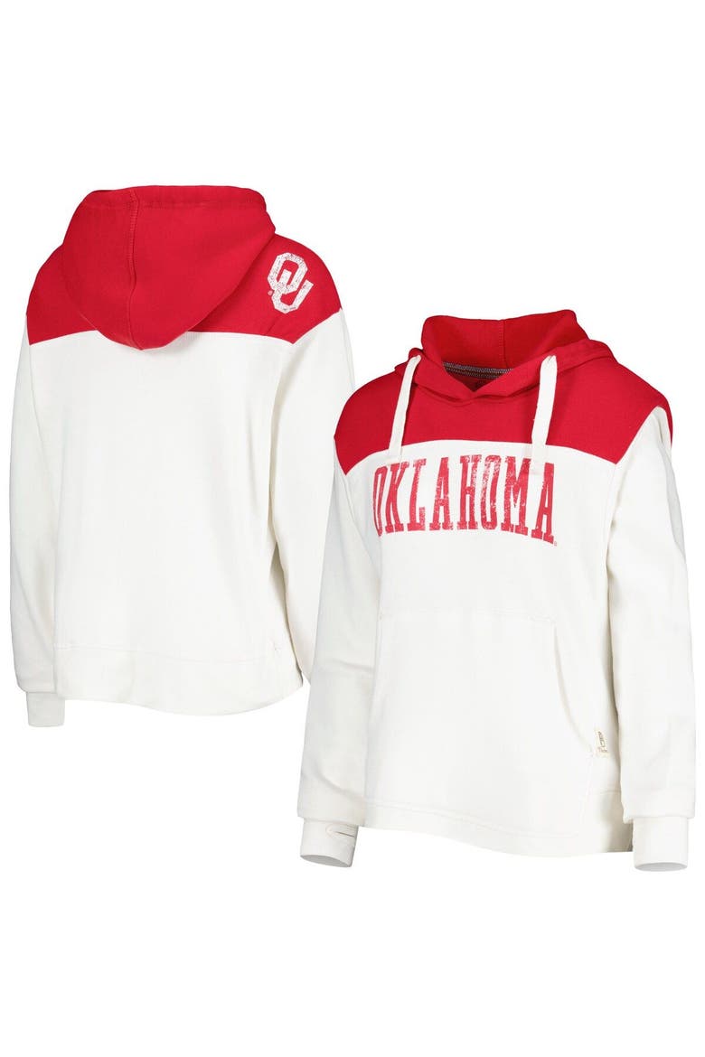 Women's Pressbox White/Crimson Oklahoma Sooners Chicago 2-Hit Yoke Pullover Hoodie, Main, color, White