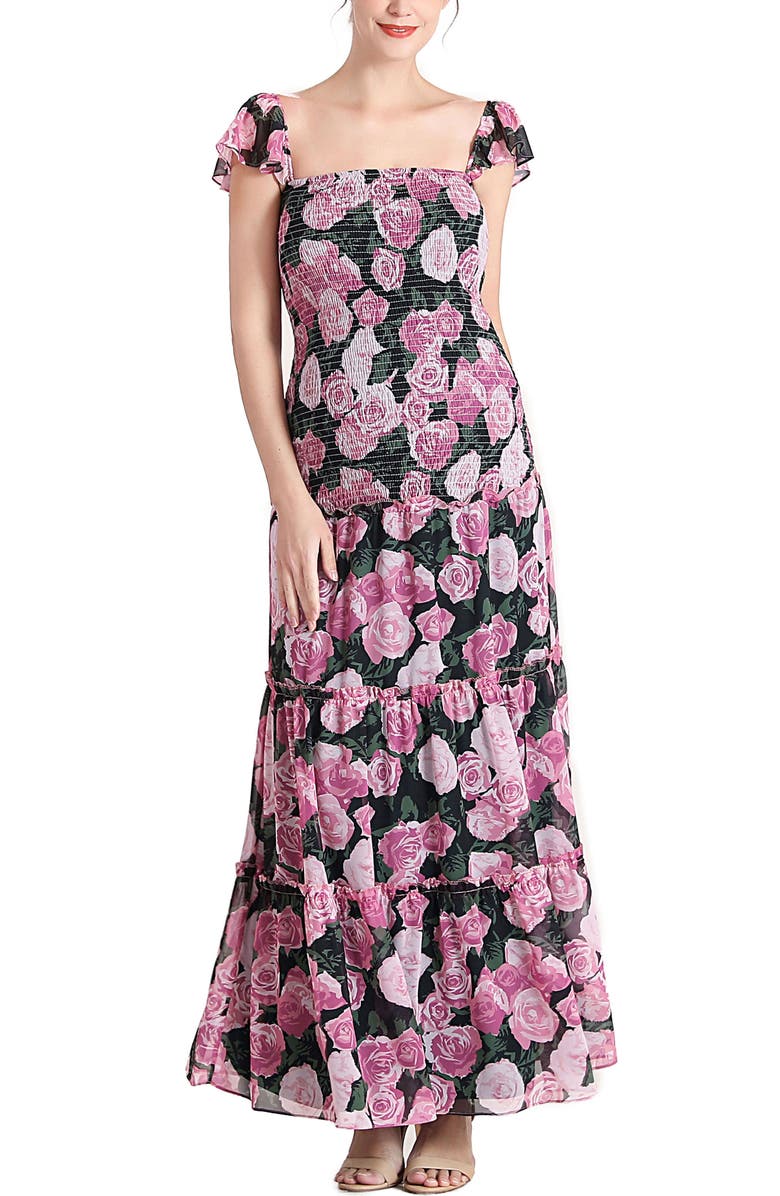 Kimi & Kai Acey Smocked Maternity Maxi Dress, Main, color, Multicolored