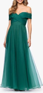 Betsy & Adam Off-the-Shoulder Tulle Gown