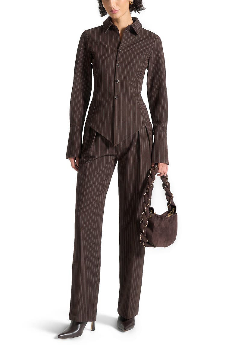 Sonia Pinstripe Angled Shirt, Alternate, color, Brown