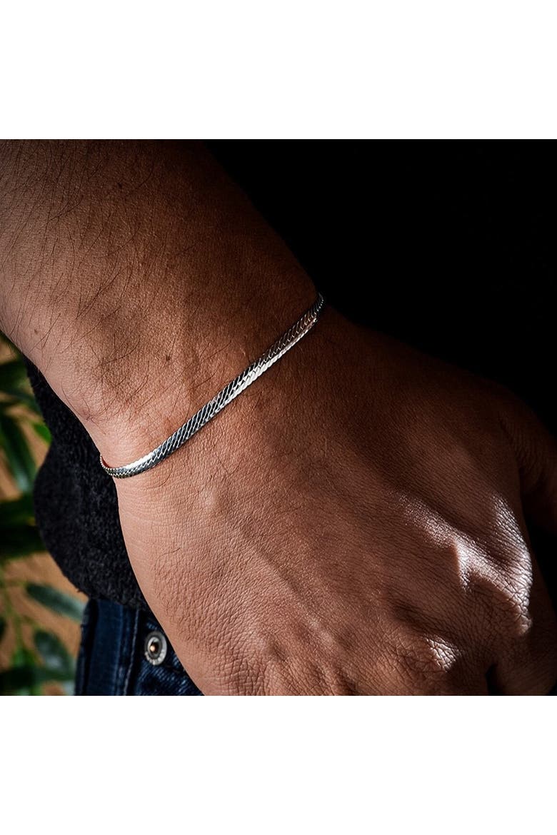 Italian Sterling Silver Herringbone Bracelet, Alternate, color, Silver