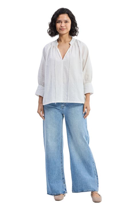 Relaxed Fit Top with Front-tie in White