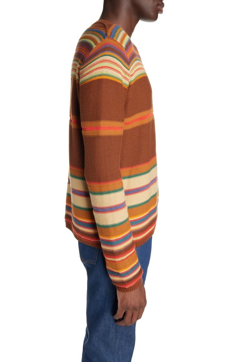 Acne Studios Face Patch Stripe Cotton Crewneck Sweater, Alternate, color, 