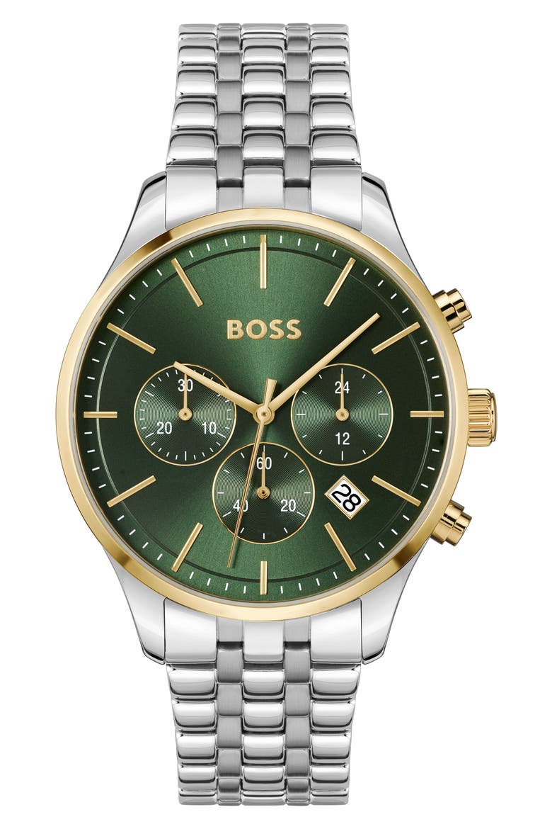 Avery Chronograph Bracelet Watch, 42mm, Main, color, SILVER/ GREEN