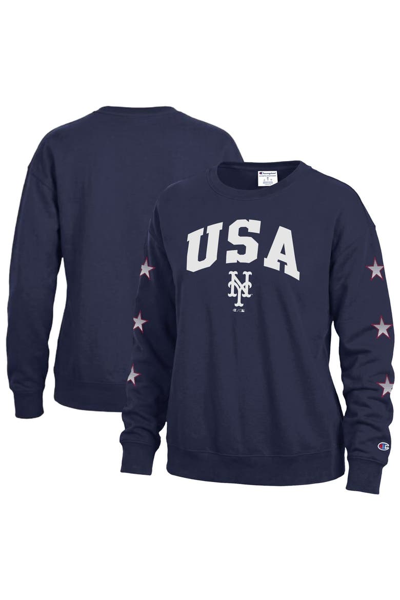 Women's Champion  Navy New York Mets Americana Fleece Crewneck Sweatshirt, Main, color, Navy