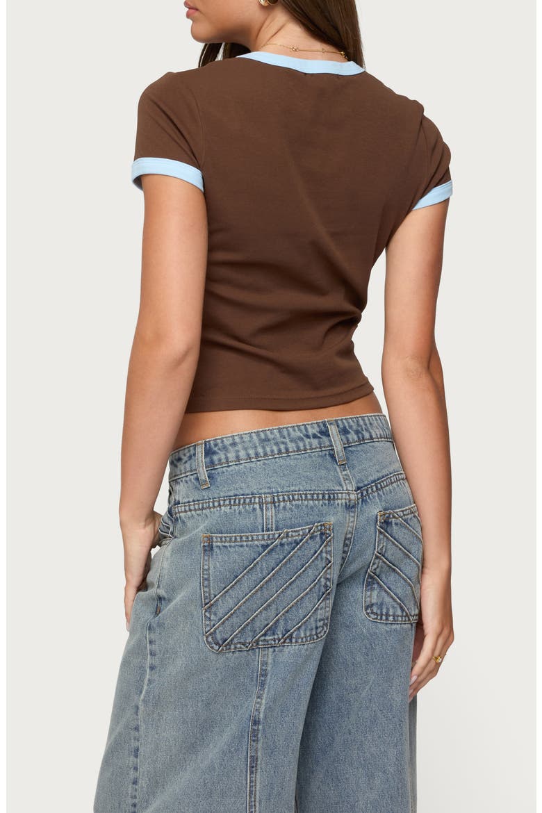 Zeke Stretch Cotton Ringer T-Shirt, Alternate, color, BROWN