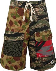 Palm Angels Mixed Print Cotton Shorts